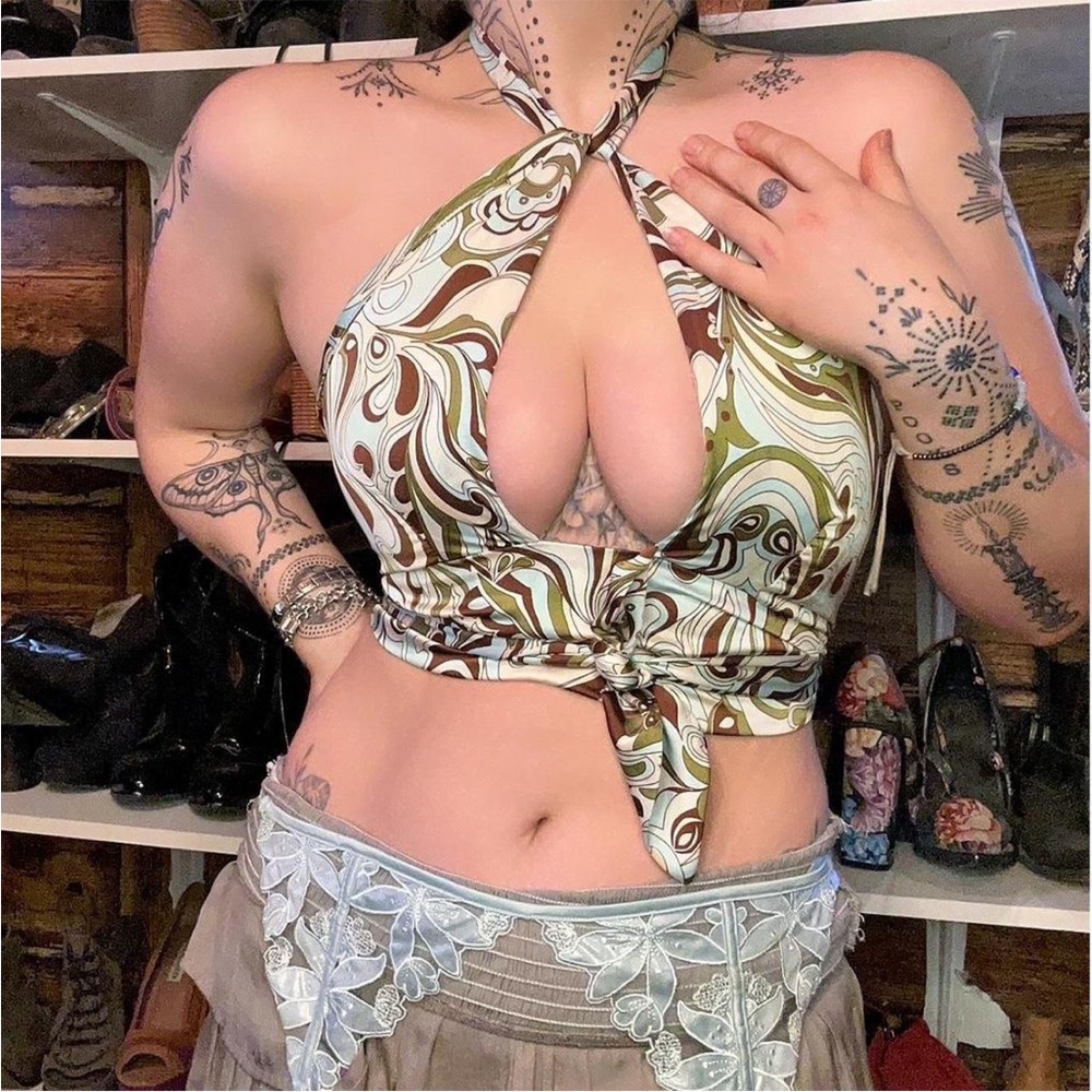 SOLD.  Beautiful Paisley Y2K Rave Adjustable Halter Blouse by Victoria + Sophia